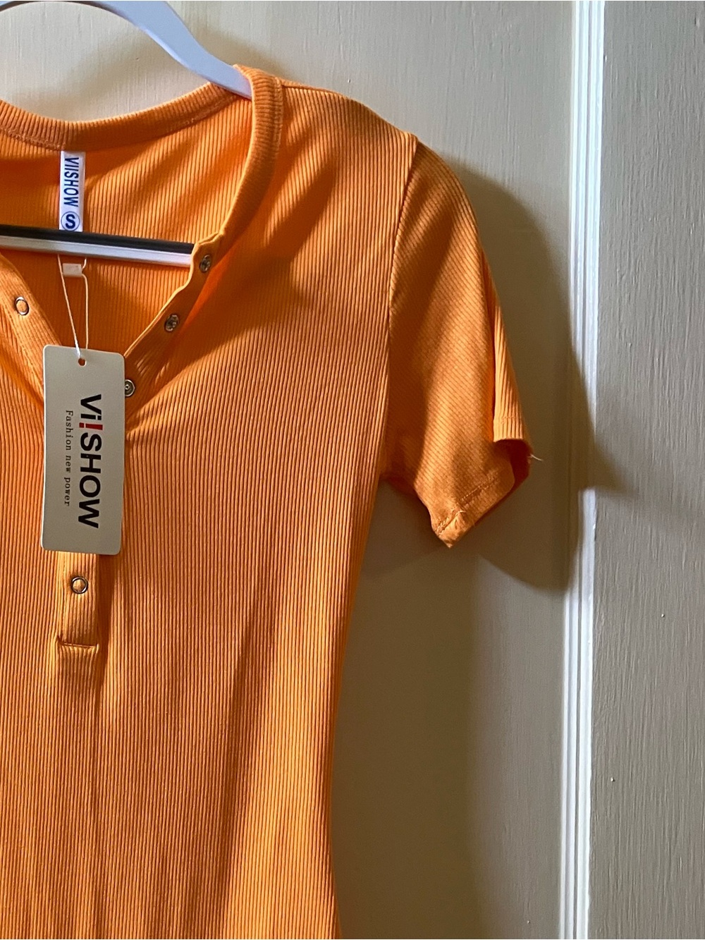 Vishow Orange Ribbed Short Sleeve Bodysuit
